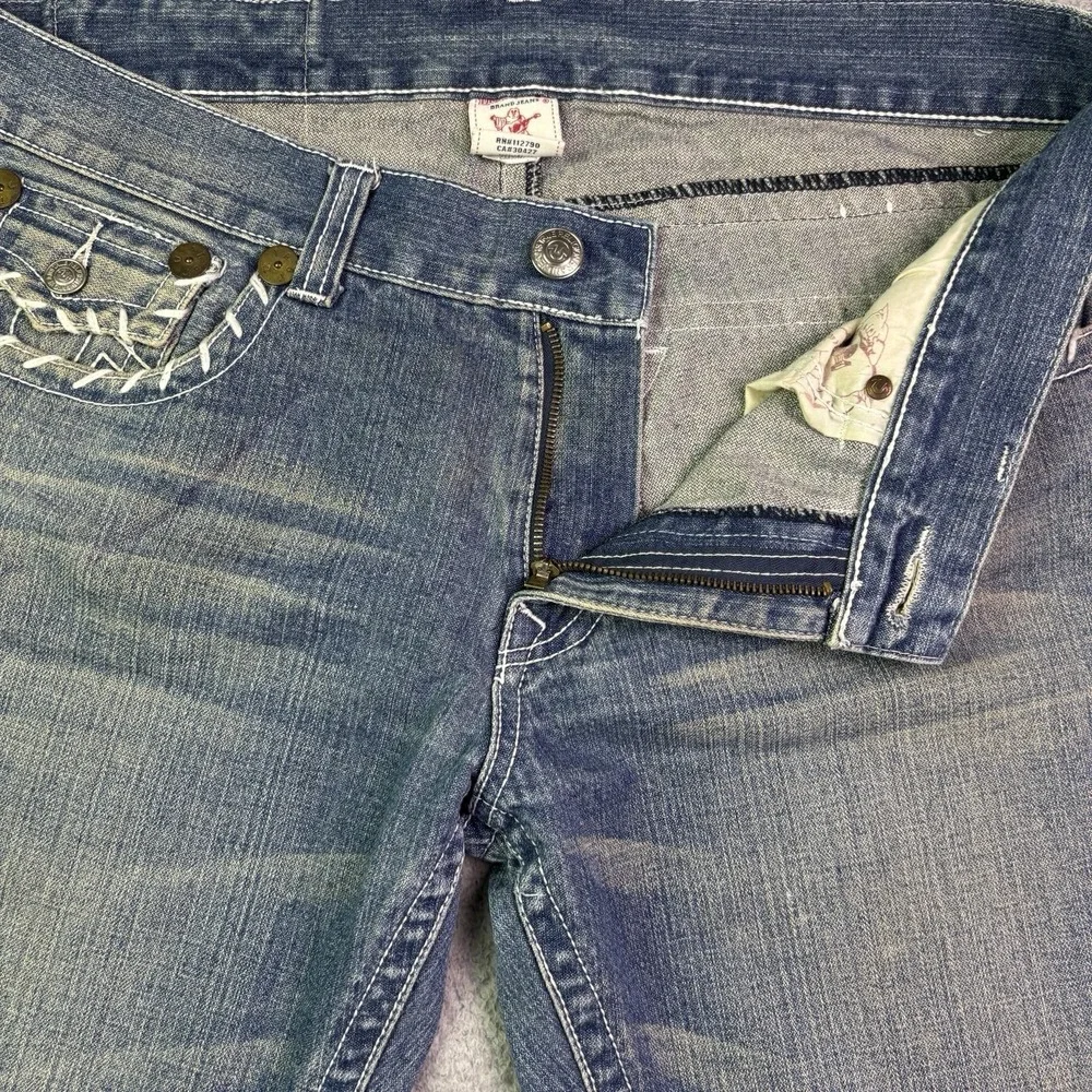 VTG Y2K True Religion Jeans Mens Blue 36x28 Flap Back Streetwear USA Stitch